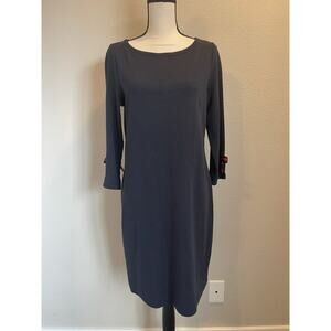 Talbots Boat Neck Bow Sleeve Knee Length Dress Navy Red Bow Medium 3/4 Sleeve